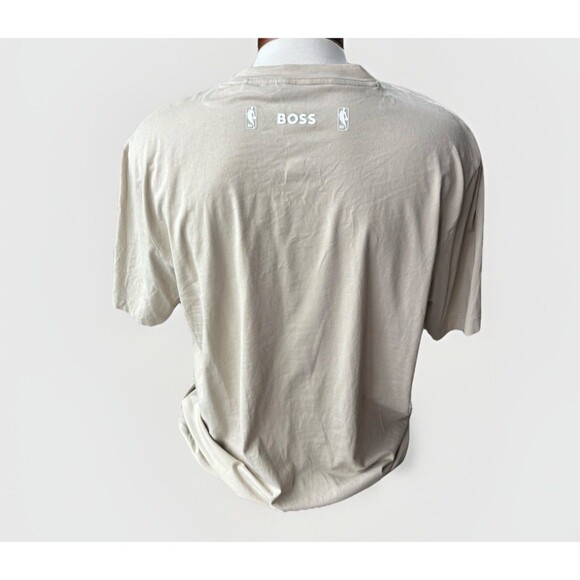 BOSS x NBA Embossed T-Shirt Size 2XL Mens Beige Short Sleeve Soft - Picture 4 of 9